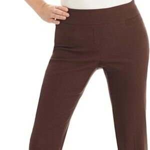 NWT - Rekucci Brown Stretchy Pants - No Zipper Pull On Style - Mid-Rise Fit